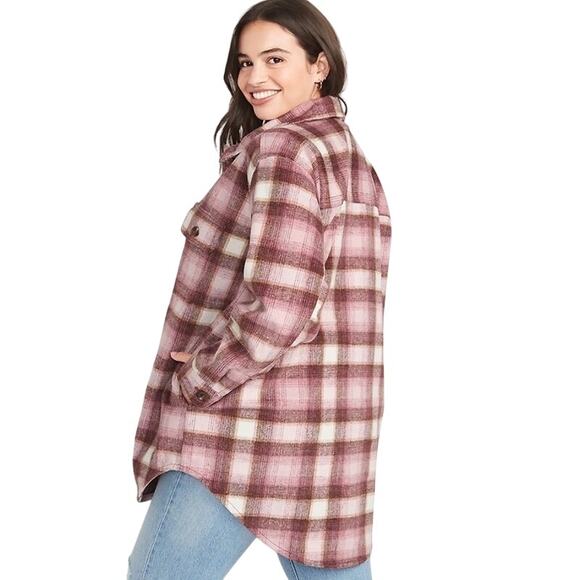 OLD NAVY Plaid Utility Shacket Pink Womens M Transitional Fall Flannel Jacket - Picture 8 of 11